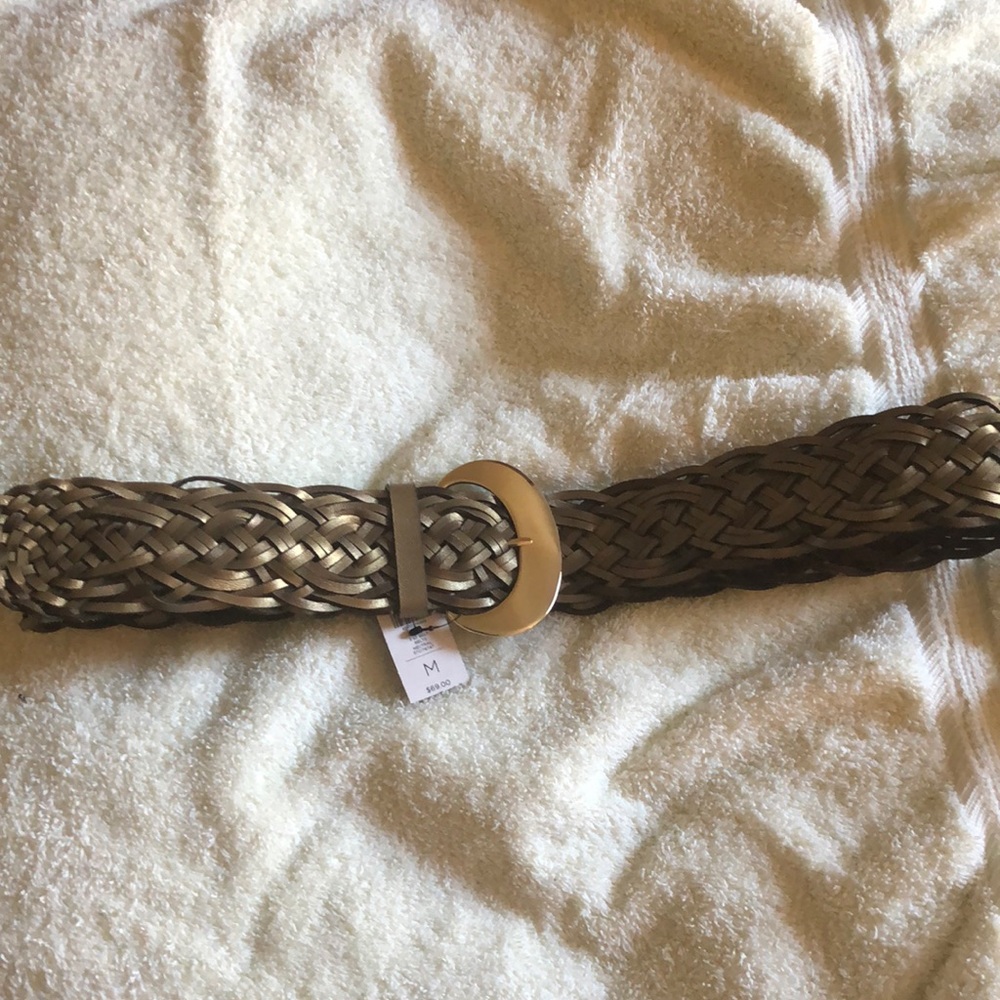 Metallic Brown Leather Fashion Belt Woven